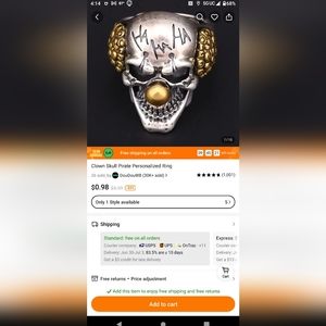 Alloy Gothic Punk Skull Head Clown Biker Finger Ring